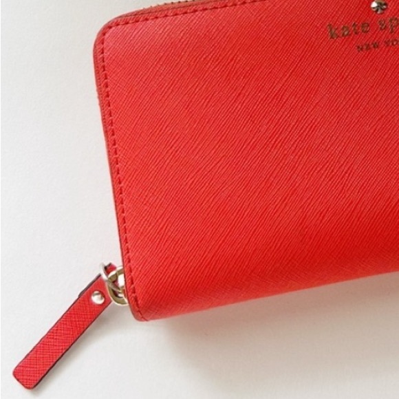 Kate Spade Large Continental Wallet Bright Red Gold Foil Polkadots EUC - Picture 6 of 8